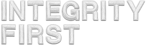 stylized text that reads 'Integrity First'