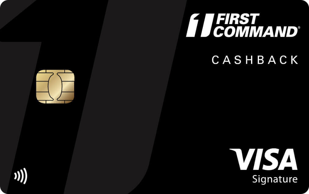 Image of First Command's Visa Signature Cashback card in black.