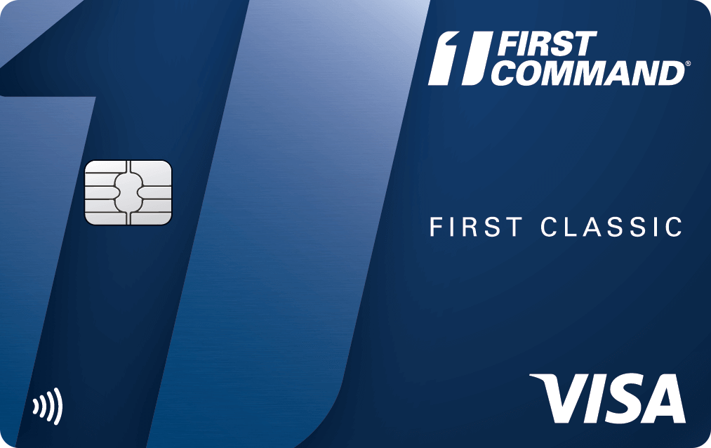 Image of First Command's Visa First Classic Visa card in blue.