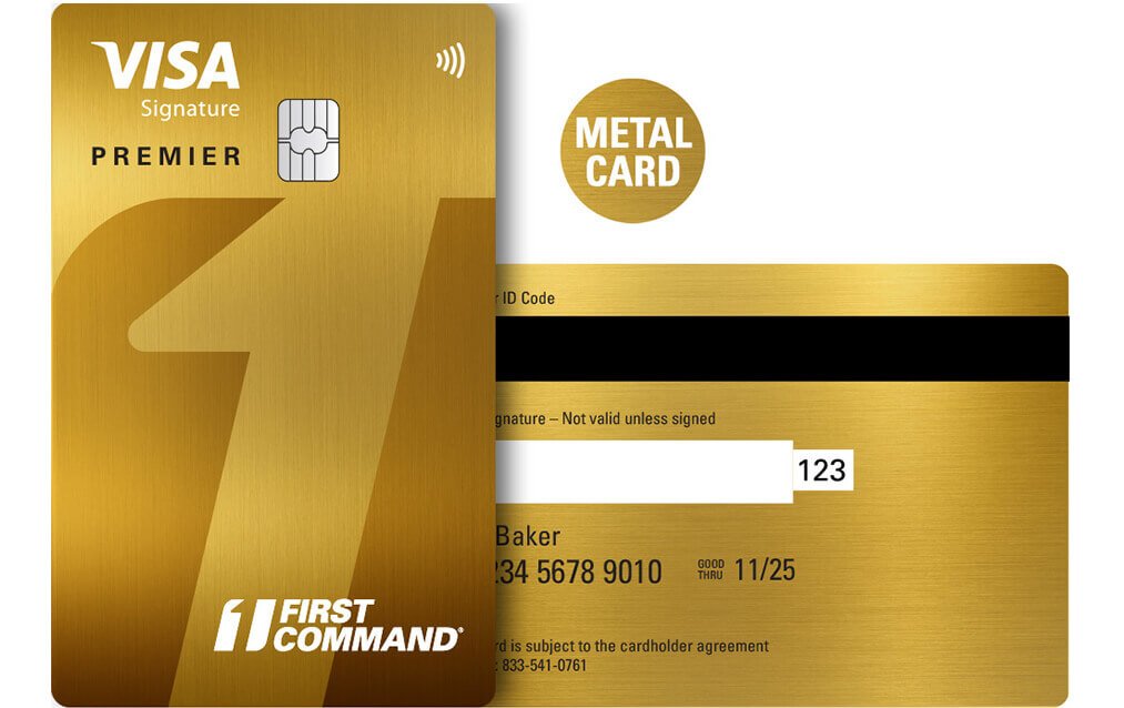 Image of First Command's Visa Signature Premier card in gold.